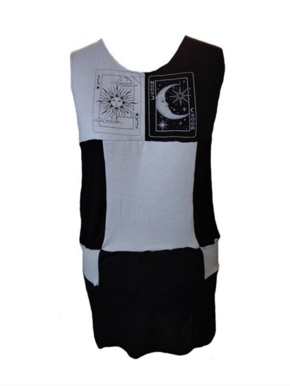 Designer Upcycled Sun Moon Black White Patch Knit Dress Women's Plus Size 2X 18